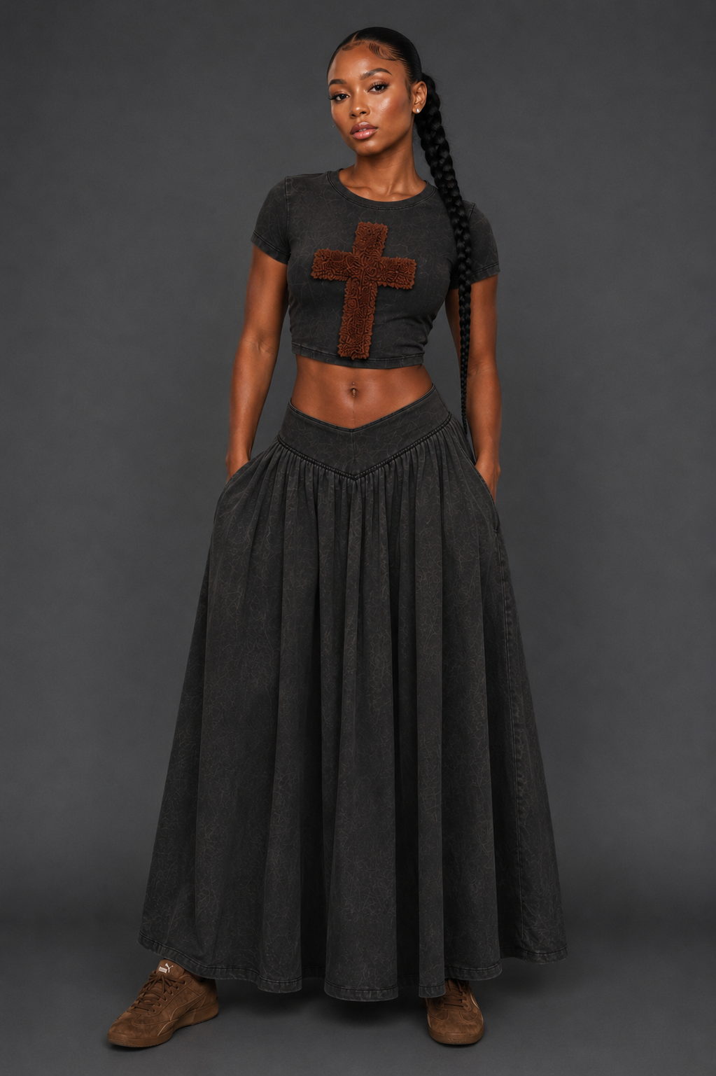 Holy Temple Cross Crop & Maxi Skirt Set