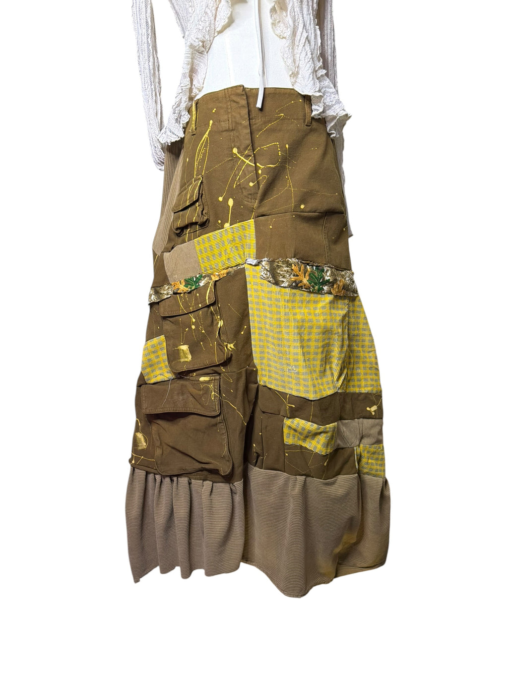 Multi Fabric Denim Long Skirt