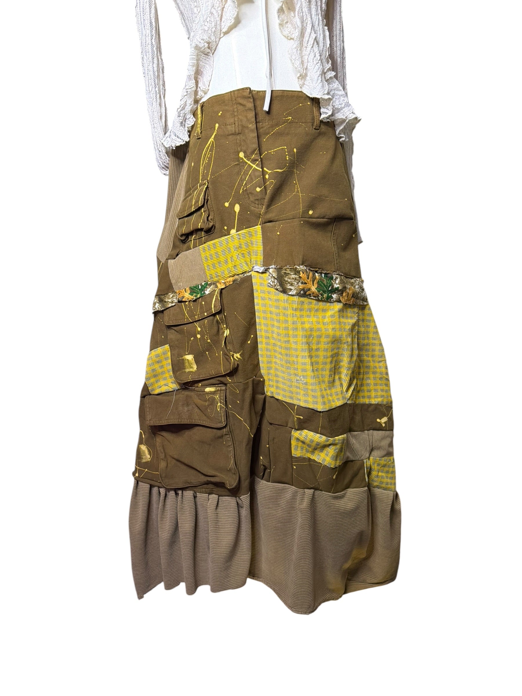 Multi Fabric Denim Long Skirt
