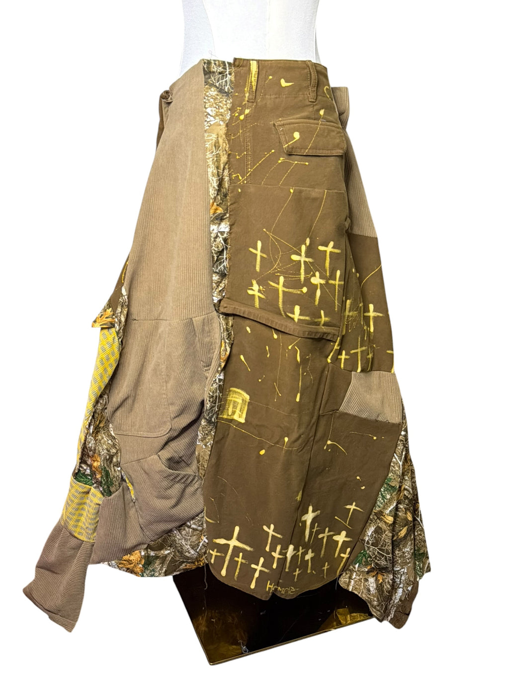 Multi Fabric Denim Long Skirt