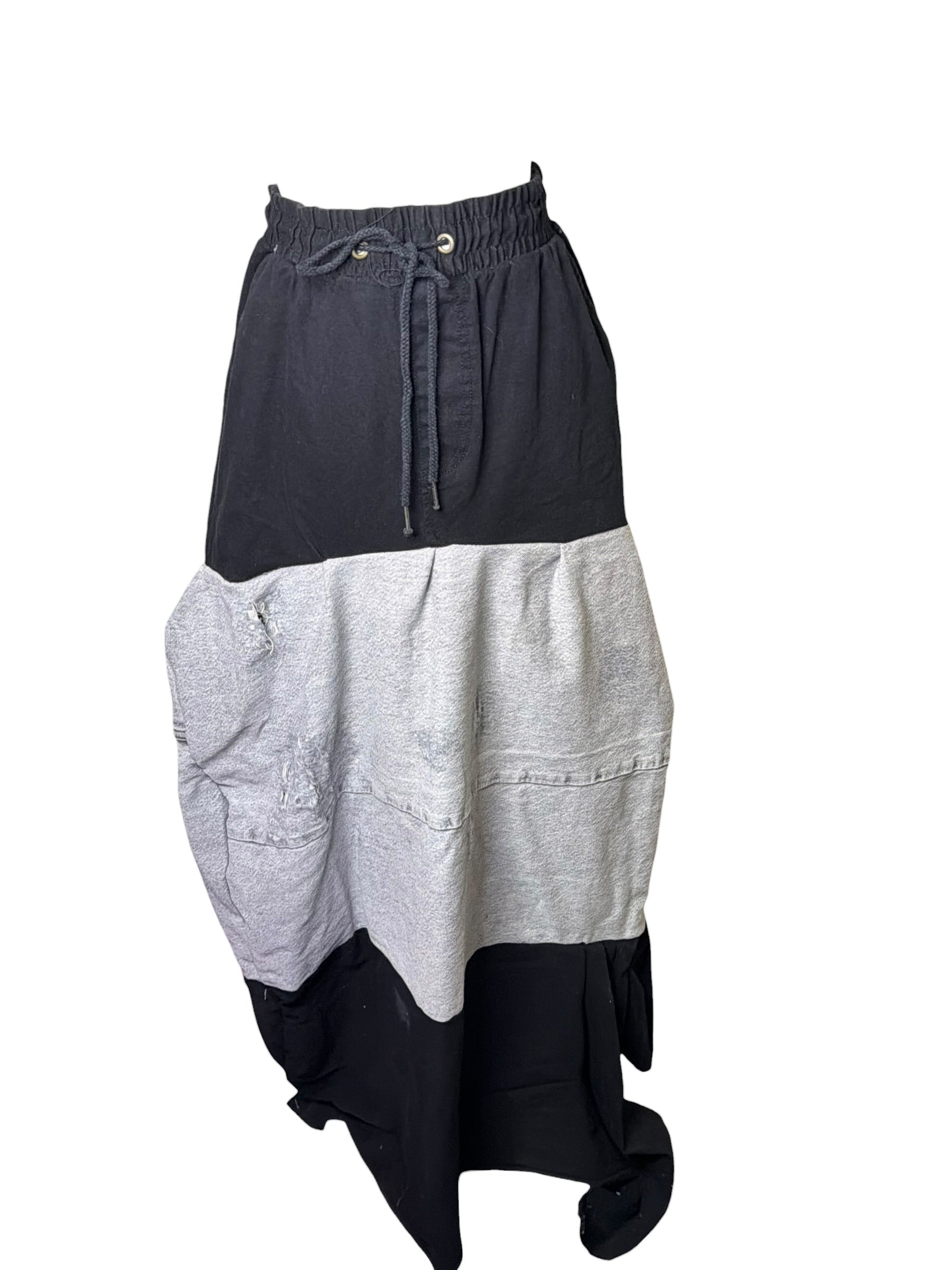 Black and Denim Long Skirt