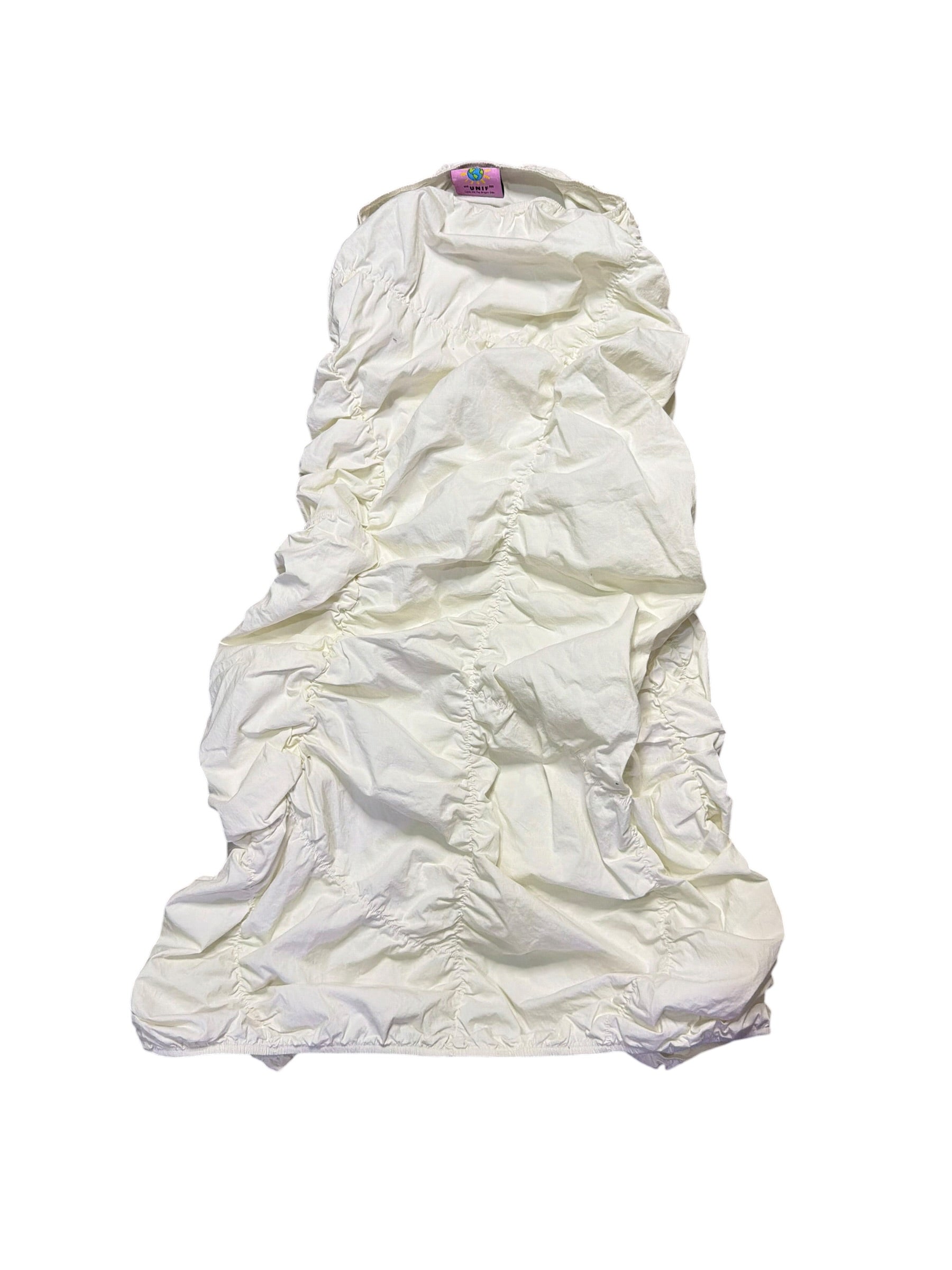 UNIF cream/white ruched maxi skirt with elastic waistband